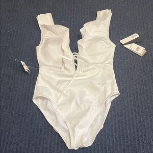 Kenneth Cole Women’s White Ruffled One Piece